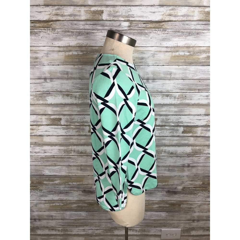Crown & Ivy Top Geometric Print Knit Shirt Size XS Mint Green Navy - Picture 7 of 8